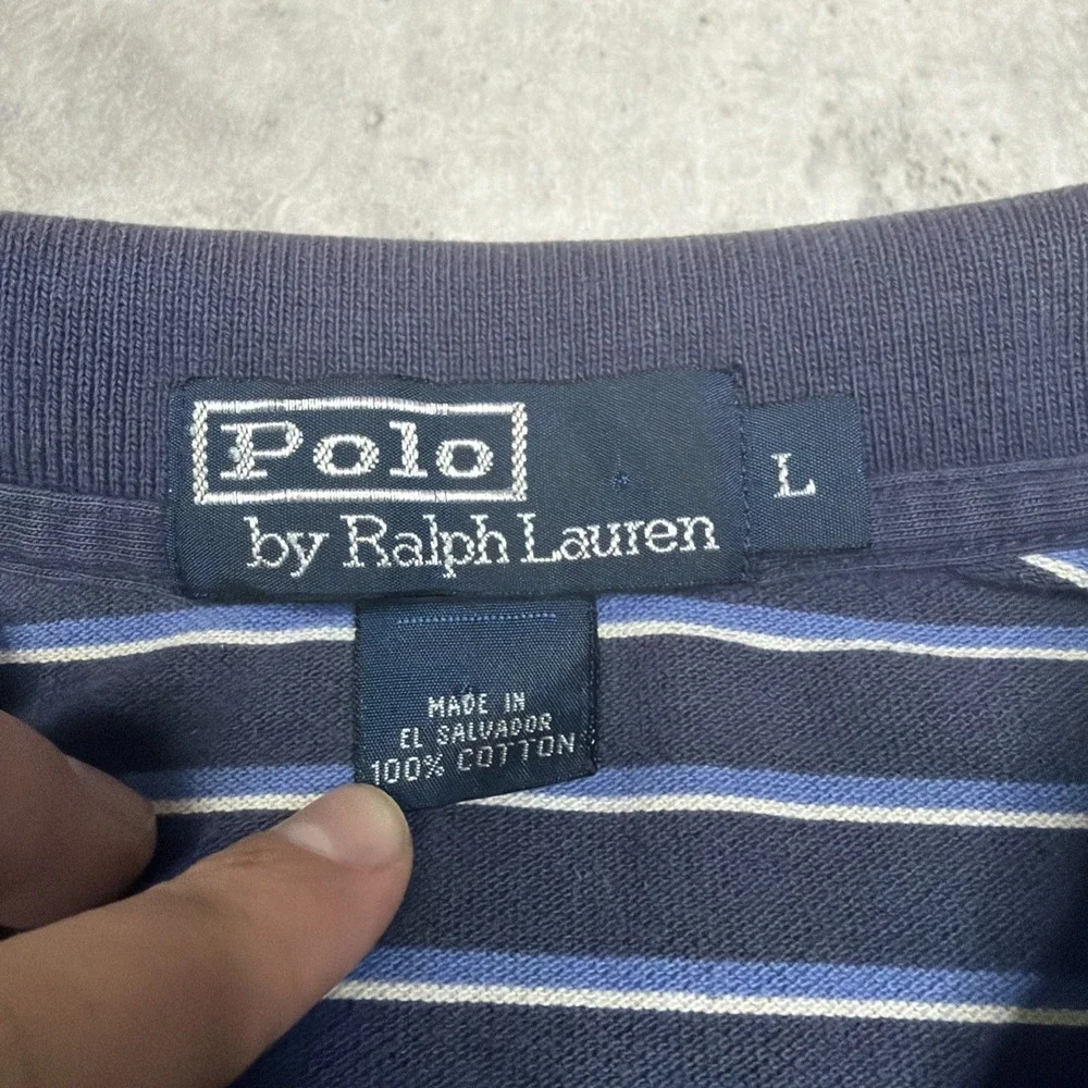 Polo Ralph Lauren Polo Shirt Mens L Blue Striped Short Sleeve Pony Logo Preppy